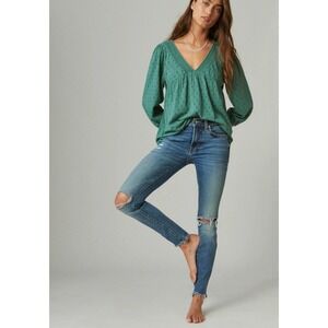 Lucky Brand Ava Skinny Jeans Size 25 Distressed‎ Ripped Hem Medium Wash Denim